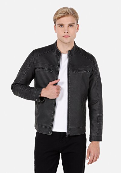 Afficher les détails de Veste Pu Anthracite   Slim Fit Homme