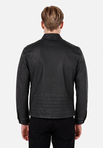 Afficher les détails de Veste Pu Anthracite   Slim Fit Homme