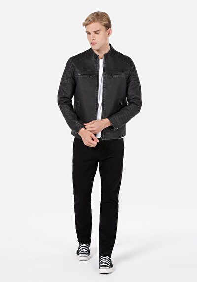 Afficher les détails de Veste Pu Anthracite   Slim Fit Homme