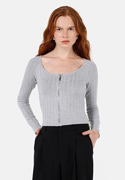 Afficher les détails de Chemisier À Manches Longues Gris Slim Fit Femme
