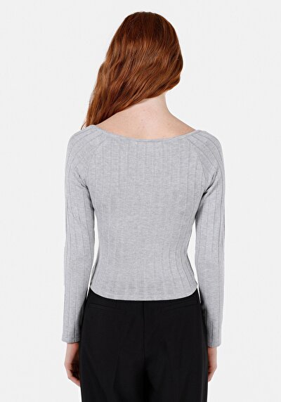 Afficher les détails de Chemisier À Manches Longues Gris Slim Fit Femme