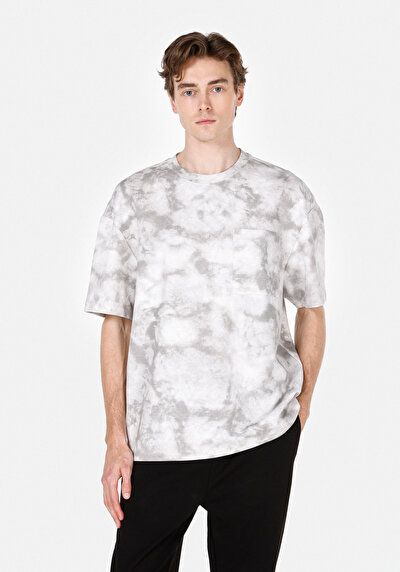 Image de T-shirt À Manches Courtes Gris Oversize Fit Imprimé Homme