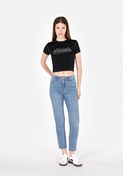 Image de T-shirt À Manches Courtes Noir Slim Fit Imprimé Femme