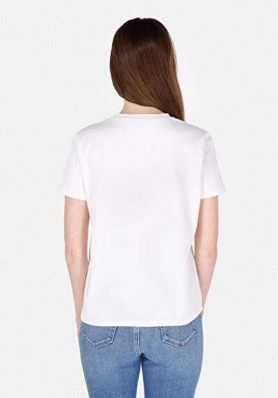 Image de T-shirt À Manches Courtes Blanc Regular Fit Brodé Femme