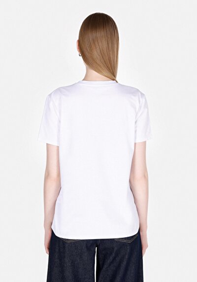 Image de T-shirt À Manches Courtes Blanc Regular Fit Imprimé Femme