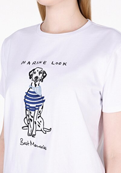 Image de T-shirt À Manches Courtes Blanc Regular Fit Imprimé Femme