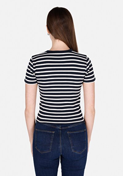 Image de T-shirt À Manches Courtes Marine Slim Fit Rayé Femme