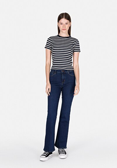 Image de T-shirt À Manches Courtes Marine Slim Fit Rayé Femme