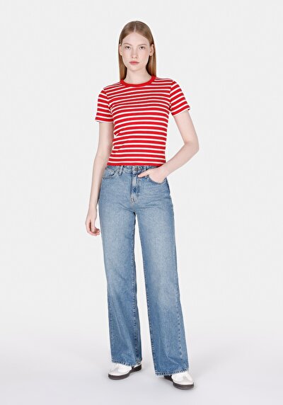 Image de 970 Berry Pantalon Wide Leg High Rise En Jean Regular Fit Femme