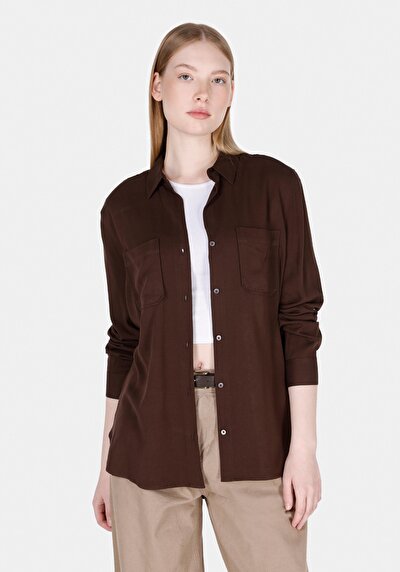 Image de Chemise À Manches Longues Marron Regular Fit Droit Sergé Femme