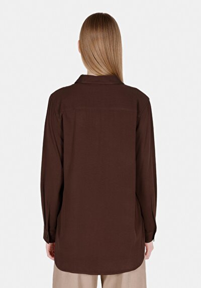 Image de Chemise À Manches Longues Marron Regular Fit Droit Sergé Femme