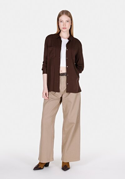 Image de Chemise À Manches Longues Marron Regular Fit Droit Sergé Femme