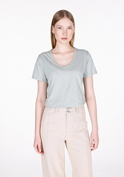 Image de T-shirt À Manches Courtes Vert Regular Fit Droit Femme
