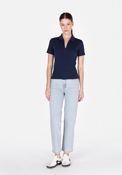 Image de T-shirt À Manches Courtes Marine Slim Fit Droit Femme