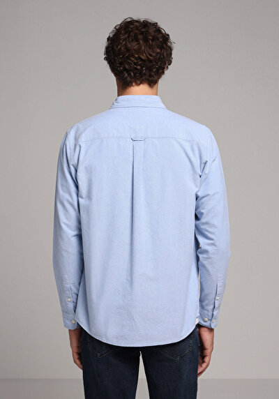 Image de Chemise À Manches Longues Bleu Regular Fit Droit Oxford Homme