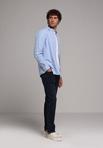 Image de Chemise À Manches Longues Bleu Regular Fit Droit Oxford Homme