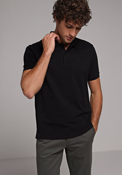Afficher les détails de T-shirt Polo À Manches Courtes Noir Droit Regular Fit Homme
