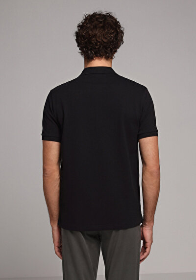 Image de T-shirt Polo À Manches Courtes Noir Droit Regular Fit Homme