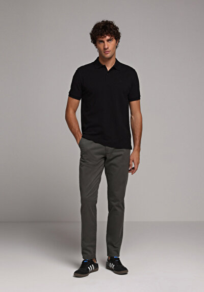 Afficher les détails de T-shirt Polo À Manches Courtes Noir Droit Regular Fit Homme