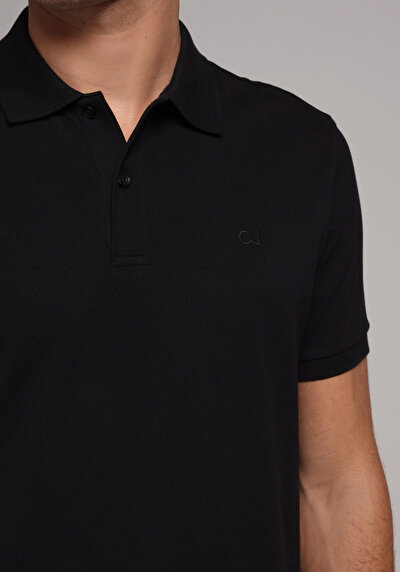Image de T-shirt Polo À Manches Courtes Noir Droit Regular Fit Homme