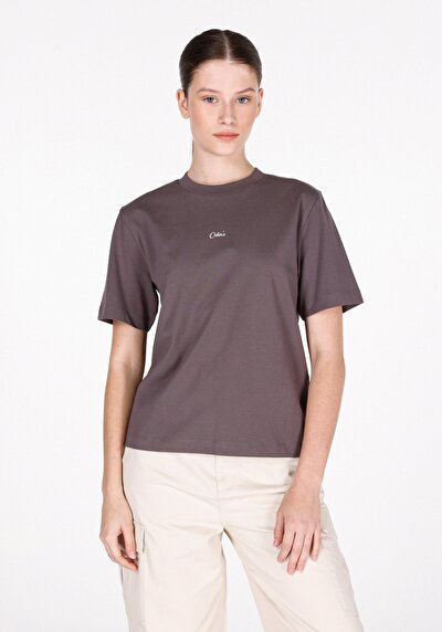 Image de T-shirt À Manches Courtes Anthracite Regular Fit Imprimé Femme