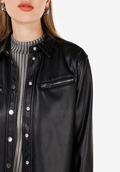 Image de Chemise À Manches Longues Noir Regular Fit Droit Polyester Femme