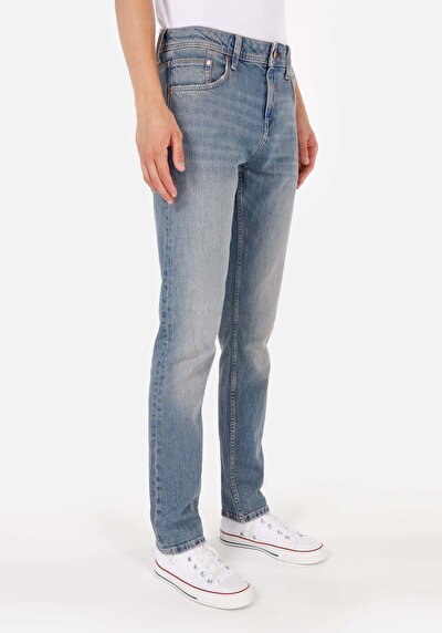 Image de 044 Karl Pantalon Bleu Straight Leg Low Rise En  Straight Fit Homme