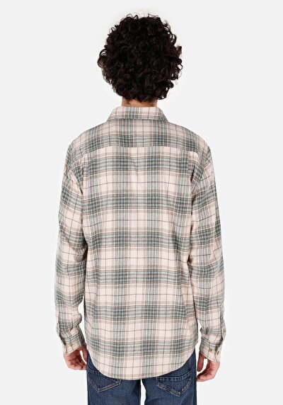 Image de Chemise À Manches Longues Beige Regular Fit Plaid Sergé Homme
