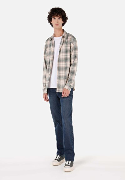 Image de Chemise À Manches Longues Beige Regular Fit Plaid Sergé Homme