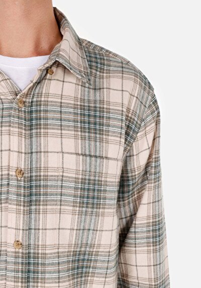 Image de Chemise À Manches Longues Beige Regular Fit Plaid Sergé Homme