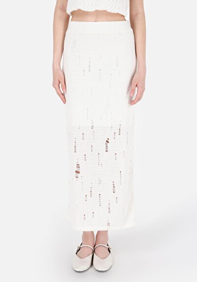 Image de Jupe Ecru Slim Fit Jakarli Supreme Mdi Femme