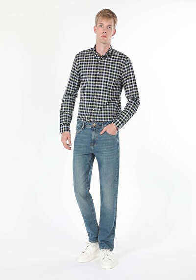 Image de 045 David Pantalon Bleu Straight Leg En Regular Fit Homme