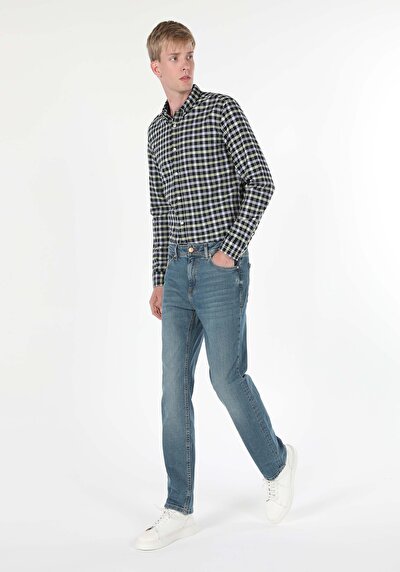 Image de 045 David Pantalon Bleu Straight Leg  En  Regular Fit Homme