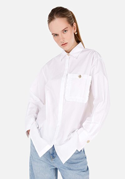 Image de Chemise À Manches Longues Blanc Relaxed Fit Droit Popeline Femme