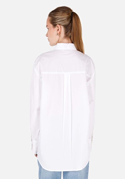 Image de Chemise À Manches Longues Blanc Relaxed Fit Droit Popeline Femme