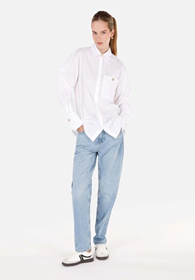 Image de Chemise À Manches Longues Blanc Relaxed Fit Droit Popeline Femme
