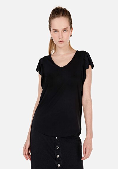 Image de T-shirt À Manches Courtes Noir Regular Fit Droit Femme
