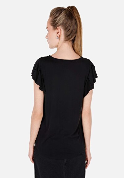 Image de T-shirt À Manches Courtes Noir Regular Fit Droit Femme