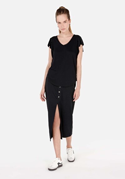 Image de T-shirt À Manches Courtes Noir Regular Fit Droit Femme