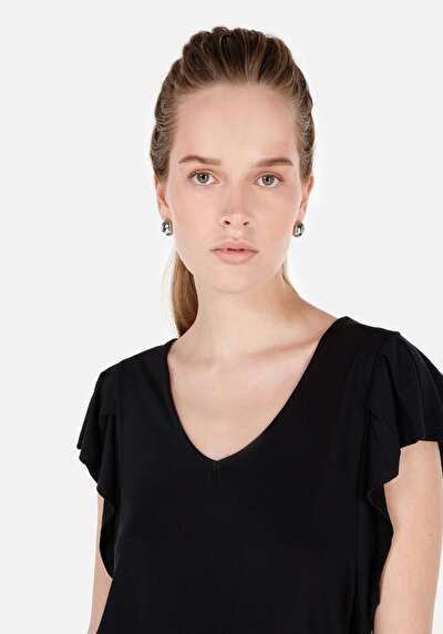 Image de T-shirt À Manches Courtes Noir Regular Fit Droit Femme