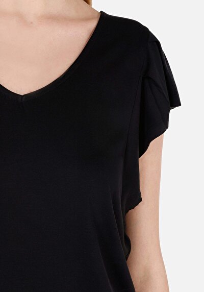 Image de T-shirt À Manches Courtes Noir Regular Fit Droit Femme