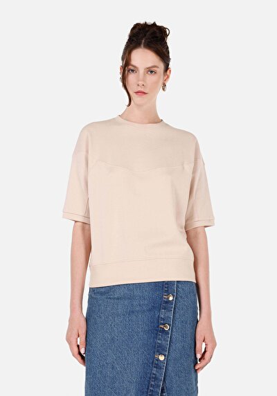 Image de T-shirt À Manches Courtes Beige Regular Fit Droit Femme