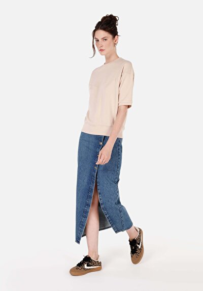Image de T-shirt À Manches Courtes Beige Regular Fit Droit Femme