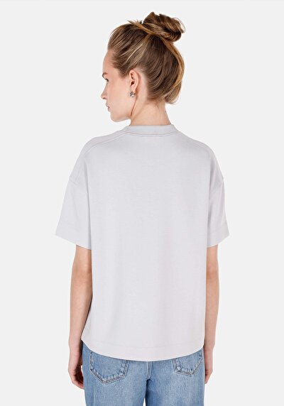 Image de T-shirt À Manches Courtes Gris Regular Fit Imprimé Femme
