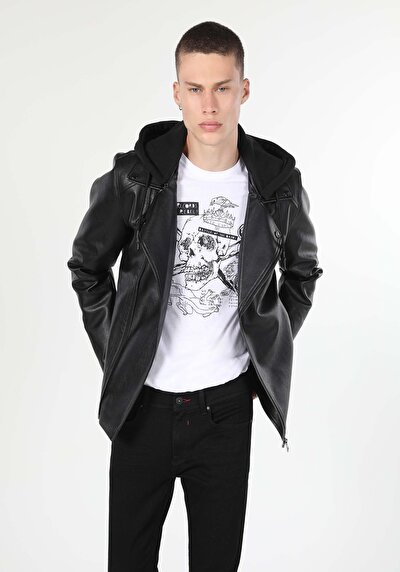 Afficher les détails de Veste Pu Noir   Slim Fit Homme