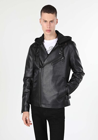 Afficher les détails de Veste Pu Noir   Slim Fit Homme