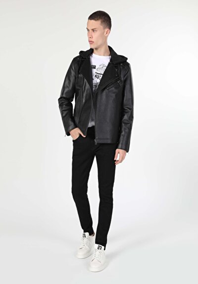 Afficher les détails de Veste Pu Noir   Slim Fit Homme