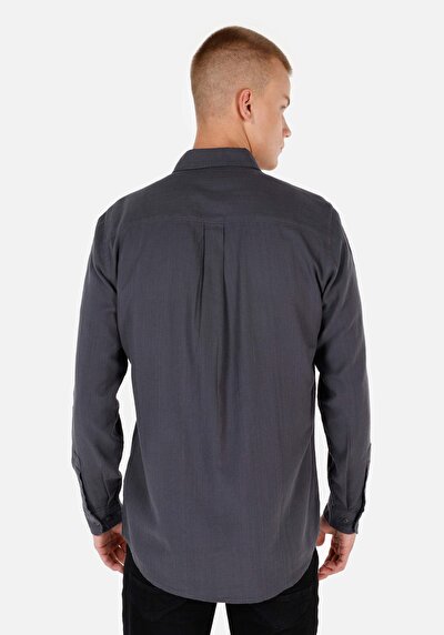 Image de Chemise À Manches Longues Anthracite Regular Fit Droit Gabardine Homme