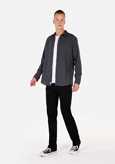 Image de Chemise À Manches Longues Anthracite Regular Fit Droit Gabardine Homme