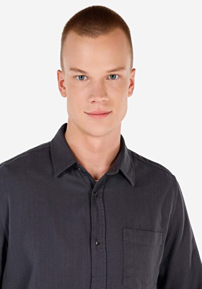 Image de Chemise À Manches Longues Anthracite Regular Fit Droit Gabardine Homme